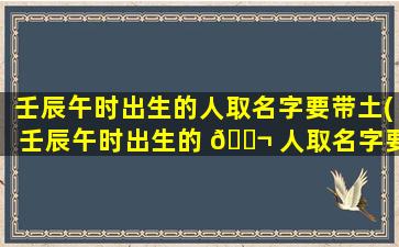 壬辰午时出生的人取名字要带土(壬辰午时出生的 🐬 人取名字要带土 🐠 字旁吗)